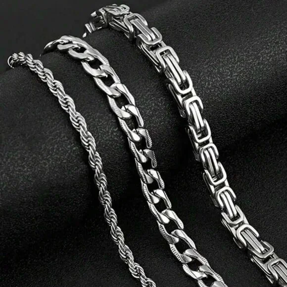 3pcs/Set Men Minimalist Stainless Steel Chain Bracelet - Picture 2 of 5
